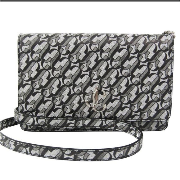 JIMMY CHOO Shoulder Bag PALASE Palace Chain Wallet JC Logo Leather Glitter - Picture 3 of 10